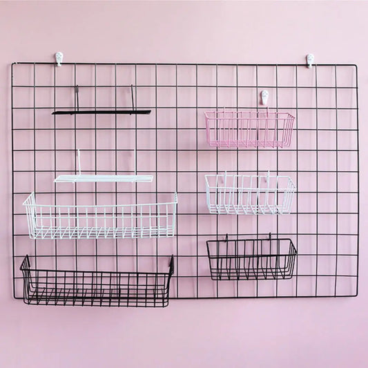 Grid Photo Wall Accessories – Wrought Iron Hanging Basket for Creative Indoor Wall Decoration