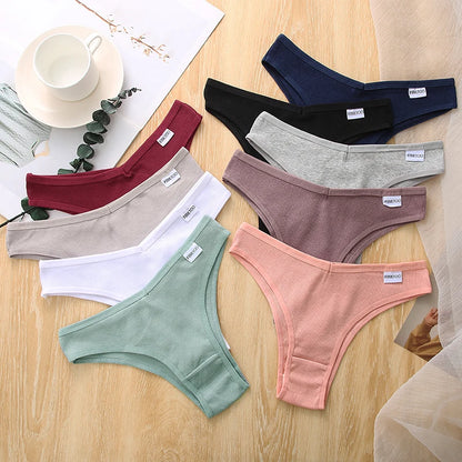 FINETOO 5Pcs/set Women's Brazilian Cotton Panties: Comfortable Low-Rise T-Back Underwear - Female Lingerie in Sizes M-XL