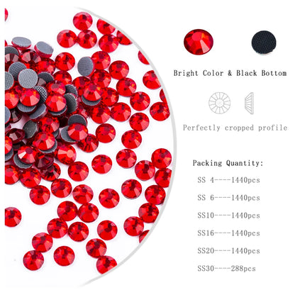 SS4-SS30 Multi-color Red Crystal Hot Fix Rhinestone - Super Glitter Hot Fix Strass Iron On Rhinestones for Fabric Garment