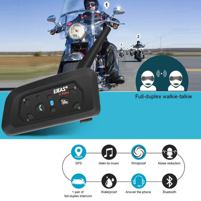 Ultimate Riding Companion: EJEAS V6 PRO Bluetooth Motorcycle Helmet Intercom Headset - Connects 6 Riders, 1200M Range, Waterproof