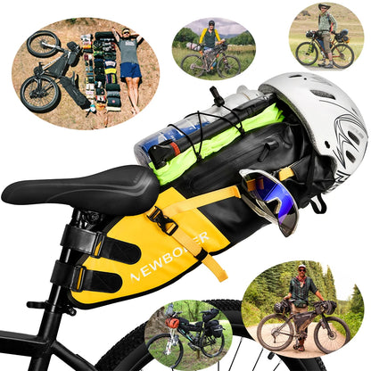 NEWBOLER Waterproof Bike Bag - 13L Large Capacity Foldable Saddle Bag for MTB and Road Cycling, Tail Rear Trunk for Bikepacking