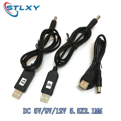 USB Power Boost Line - DC 5V to DC 5V/9V/12V Step-Up Module, USB Converter Adapter Cable with 2.1x5.5mm Plug