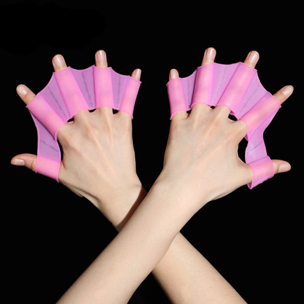 Swimming Fins & Hand Webbed Gloves Set - Silicone Flipper for Men, Women, and Children - Professional Training Equipment