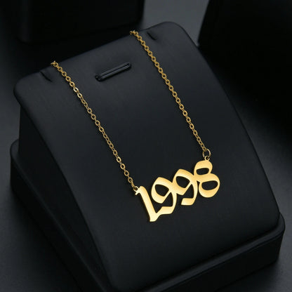 Stainless Steel Birth Year Necklace 1980-2021 - Choker Date Number Pendant for Men and Women, Commemorative Jewelry Gift