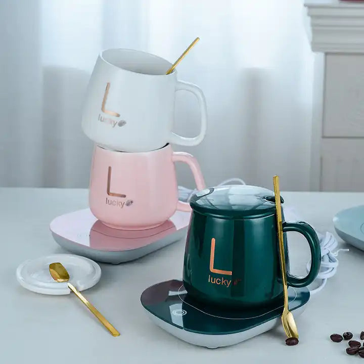 Ceramic Coffee Mug with Temperature-Controlled Warmer Pad & Customizable Logo