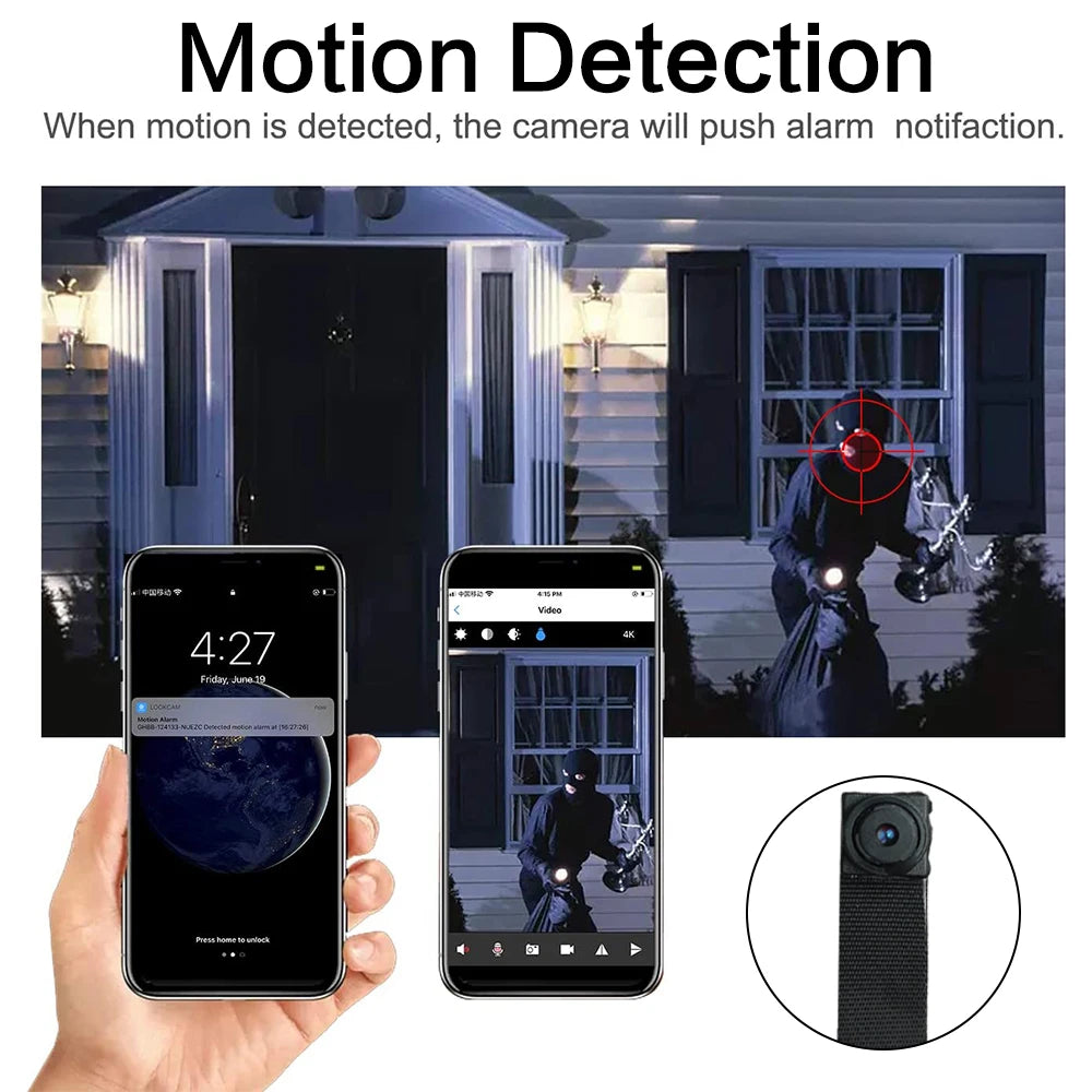 WiFi IP Mini Nanny Camera - Motion Detection, P2P Battery-Powered, Video Recorder | Home Security Micro Camcorder with Remote Control & Hidden TF Card