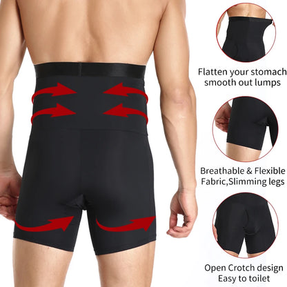 Men's High Waist Tummy Control Compression Shorts - Slimming Body Shaper Boxer Underwear