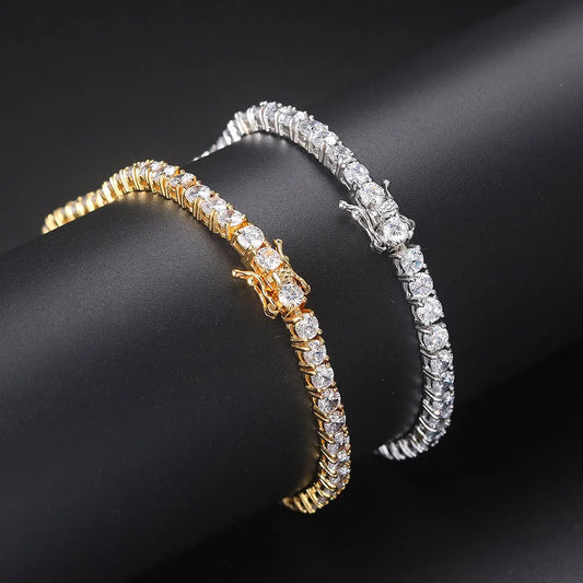 Iced Out Crystal Tennis Bracelet for Women - Punk Hip-Hop Luxury AAA+ Cubic Zirconia, Gold Color Wedding Hand Chain Jewelry OHH118