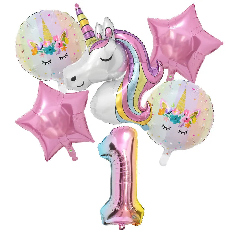 Rainbow Unicorn Balloon Set - 32 Inch Number Foil Balloons for 1st Kids Unicorn Theme Birthday Party and Baby Shower Decorations