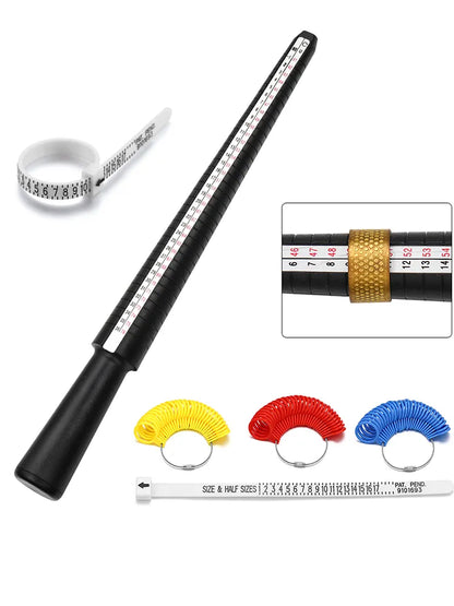 Professional Jewelry Tools - Ring Mandrel Stick & Finger Gauge Ring Sizer Set - Measure UK/US Sizes for DIY Jewelry Making