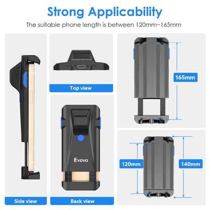 Eyoyo 2D Bluetooth Barcode Scanner – Portable Phone Back Clip, 1D/2D QR and Data Matrix Code Reader for Android/iOS