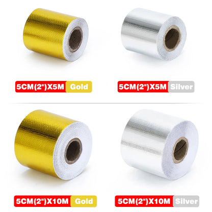 Gold 2 Thermal Exhaust Tape: Air Intake Heat Insulation Shield Wrap - Reflective Heat Barrier, Self-Adhesive - 2 Inch, 5/10M