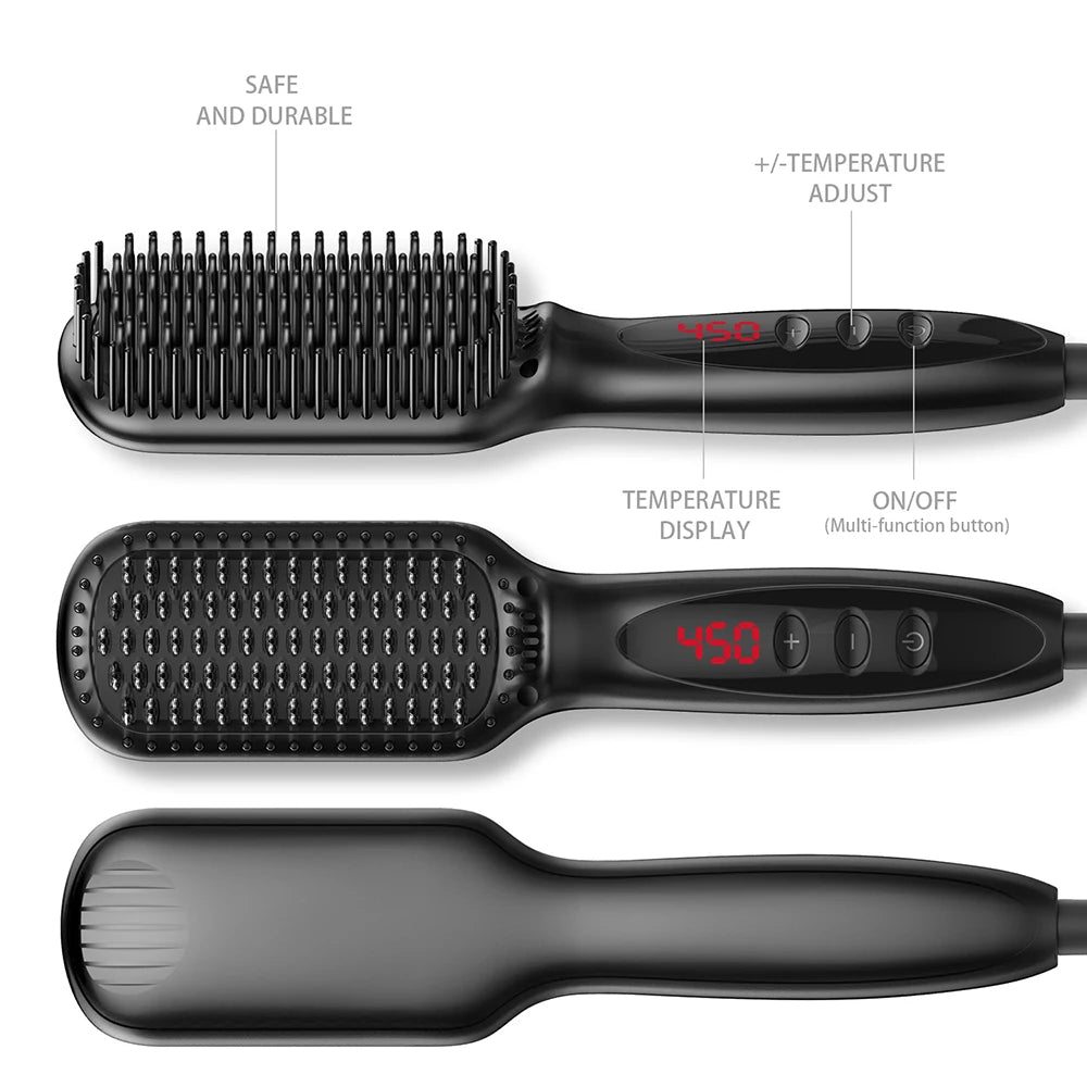 Sleek and Smooth Style: Heating Straightening Comb - Quick Beard Straightener Brush for Men - Styling Iron Smoothing Comb for Effortless Beard and Hair Grooming