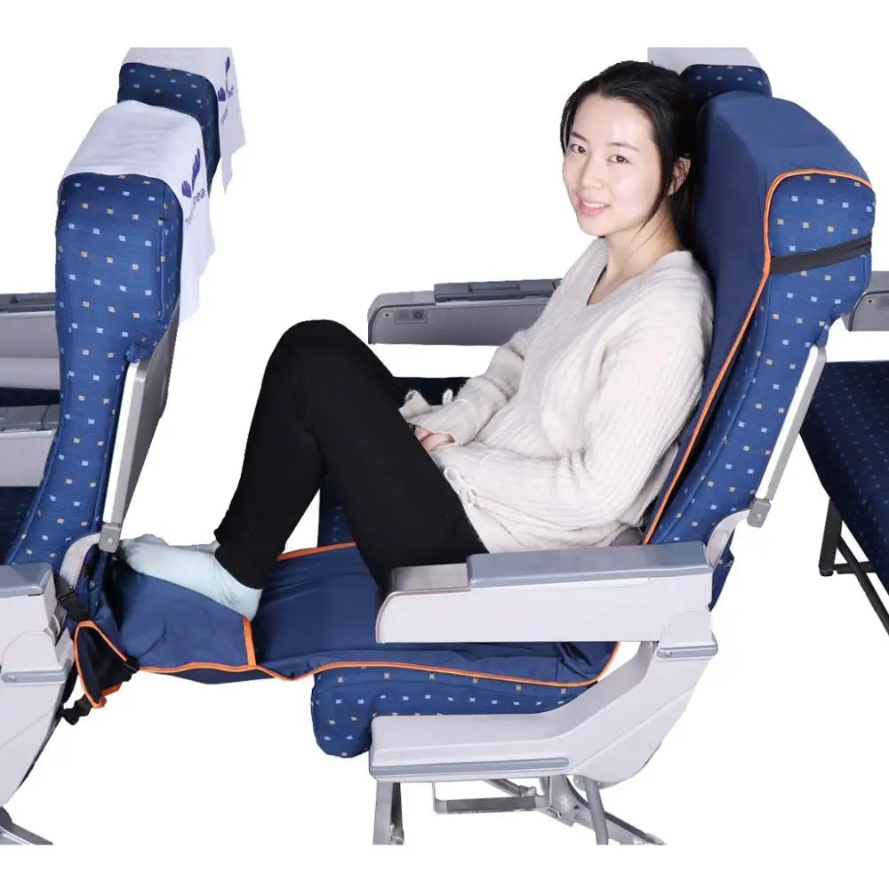 Adjustable Footrest Hammock with Inflatable Pillow - Seat Cover for Planes, Trains, and Buses