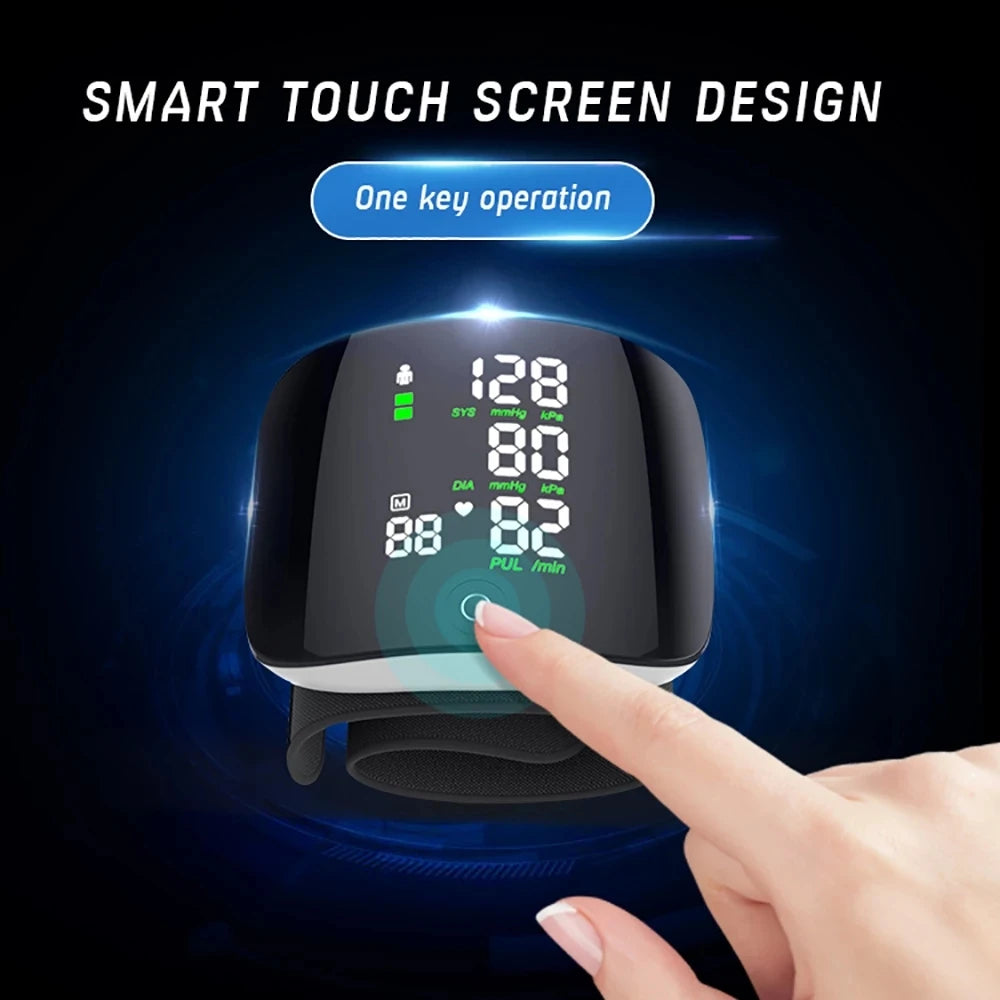 Smart Touch LCD Screen Blood Pressure Monitor – Chargeable Voice Wrist BP Tonometer, Digital Automatic Heart Rate Sphygmomanometer