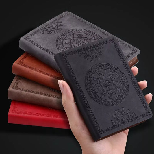 A6 Retro-Style Pocket Mini Notebook - Stamped PU Leather Writing Book for Portability in Office Bookkeeping