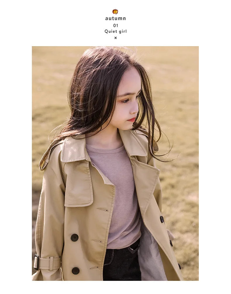 Teen Girls Long Trench Coat for Ages 4-13 - New Fashion England Style Windbreaker Jacket, Spring/Autumn Children's Clothing