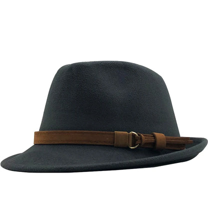 Elegant Wool Fedora Hat for Men and Women - Adjustable Trilby for Winter and Autumn, Church Jazz Style, 55-58CM