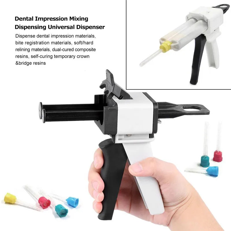 Dental Impression Mixing Dispensing Gun | Universal 1:1/1:2 Silicon Rubber Dispenser Gun | 10:1 Dentist Tools