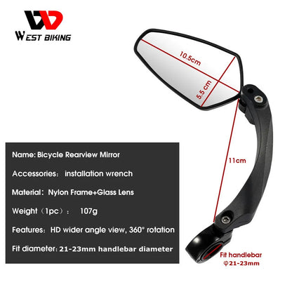 WEST BIKING Universal Bike Rearview Mirror - 360 Degree Adjustable Cycling Accessory for Bicycle Handlebars, Rear View Mirror