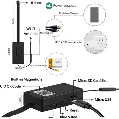 WiFi IP Mini Nanny Camera - Motion Detection, P2P Battery-Powered, Video Recorder | Home Security Micro Camcorder with Remote Control & Hidden TF Card