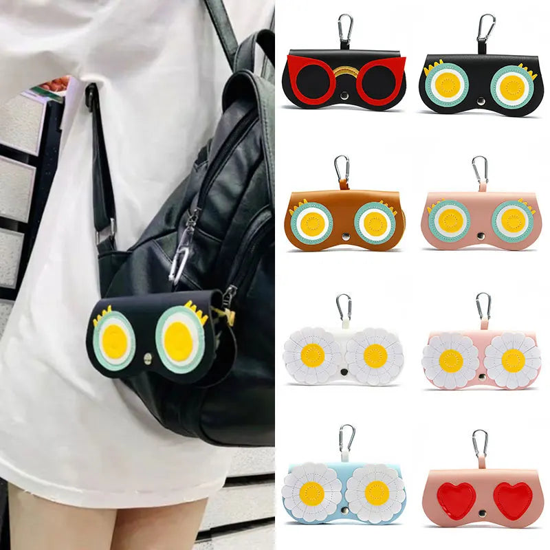 Fashion PU Leather Glasses Case | Cartoon Portable Storage Pendant Bag | Sunglass Box Eyewear Pouch for Women