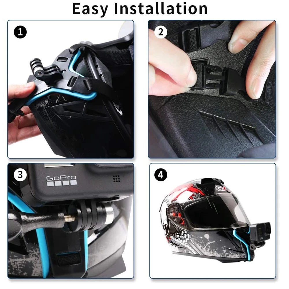 GoPro Helmet Strap Mount: Compatible with Hero 11-3, Yi Action Sports Cameras - Secure Full Face Holder for Motorcycle Adventures