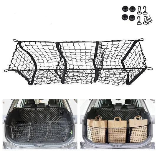 Stretchable Elastic Car Truck Net with Hooks: Heavy Duty Cargo Net for Car, SUV, Truck - Storage Mesh Trunk Organizer Bag