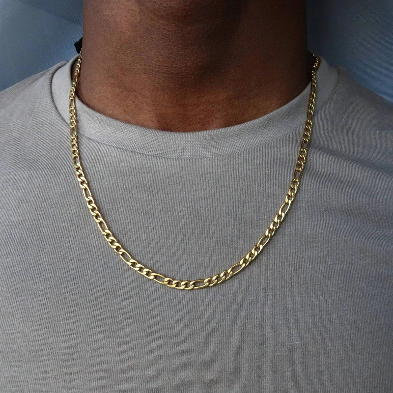 Men's Figaro Chain Necklace - Punk Style Silver-Tone Stainless Steel, Hip Hop Fashion Jewelry Gift