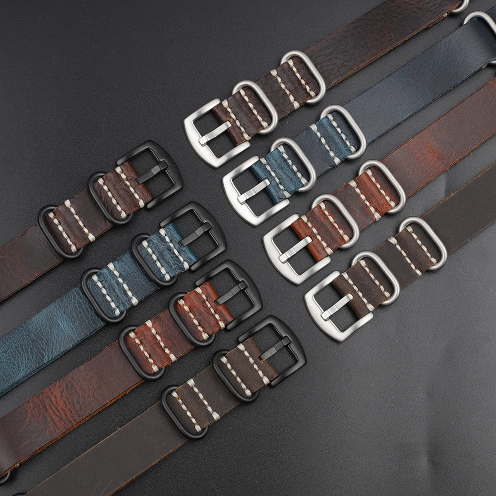 Vintage Coffee Brown Leather Watchband - 20mm, 22mm, and 24mm Replacement Strap for Men and Women