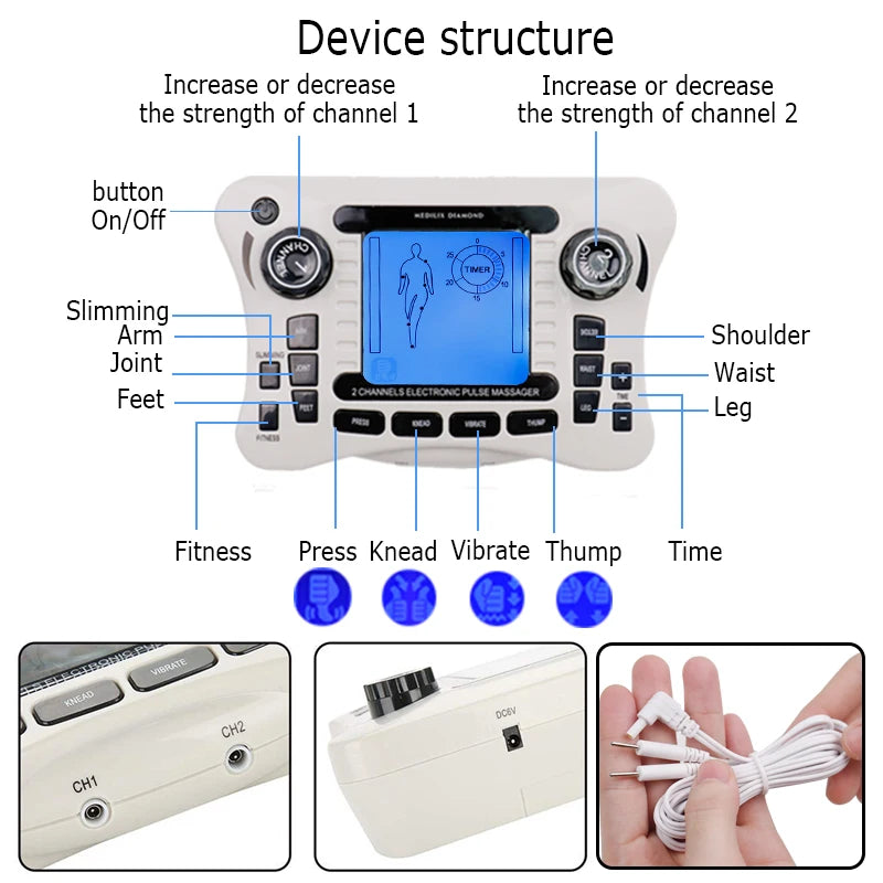 Electronic Pulse Massager - TENS EMS Machine for Nerve and Muscle Stimulation, Acupuncture Fat Burner, Pain Relief