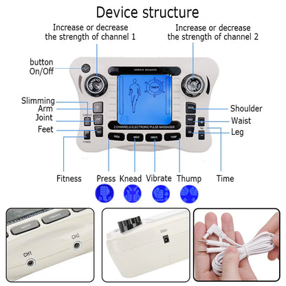 Electronic Pulse Massager - TENS EMS Machine for Nerve and Muscle Stimulation, Acupuncture Fat Burner, Pain Relief