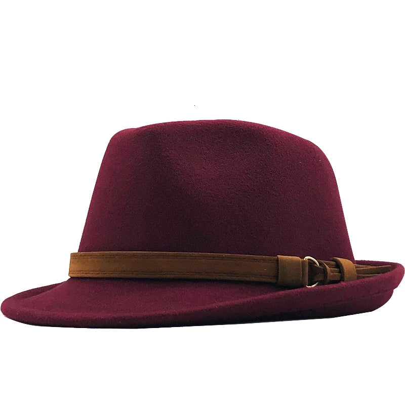 Elegant Wool Fedora Hat for Men and Women - Adjustable Trilby for Winter and Autumn, Church Jazz Style, 55-58CM