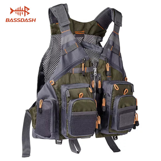 Bassdash Breathable Fishing Vest - Adjustable Outdoor Sports Fly Swimming Vest for Fishing Tackle