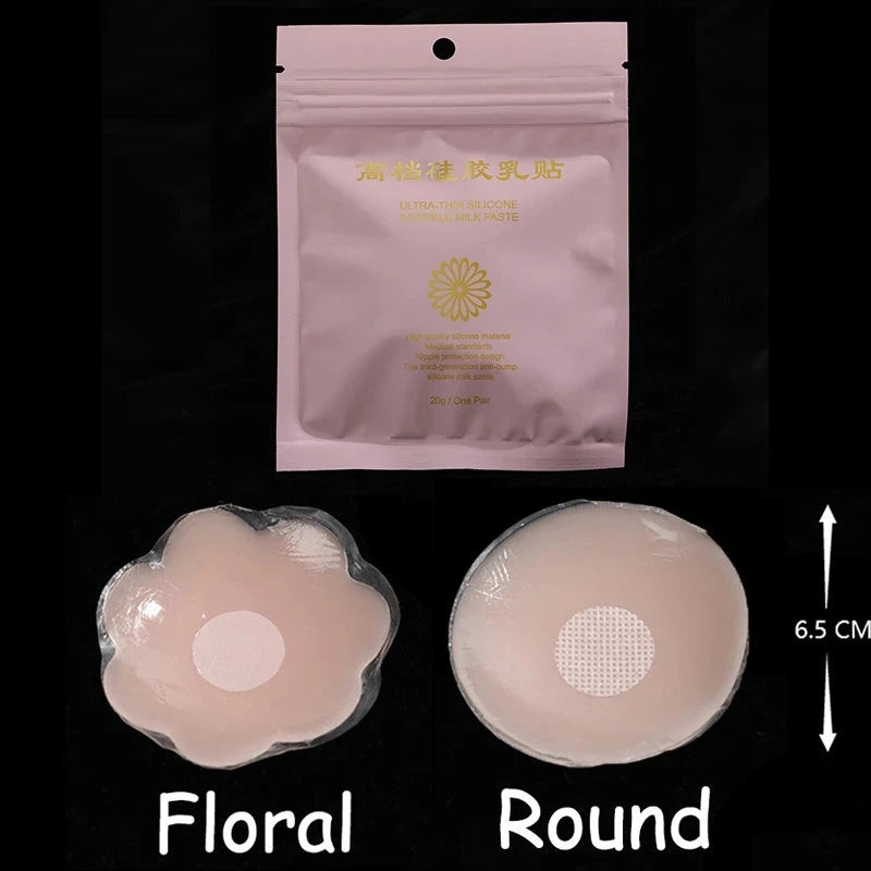 Invisible Silicone Breast Stickers: Reusable Nipple Cover Petals with Lift - Adhesive Strapless Backless Stick-on Bra for Women