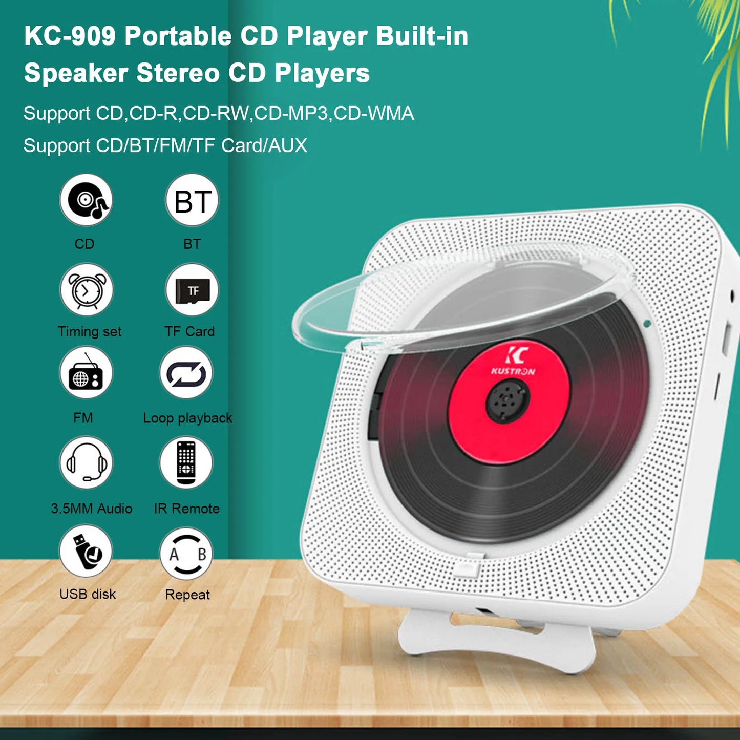 Portable CD Player Bluetooth Speaker: Stereo CD Players with LED Screen, Wall Mountable Design, IR Remote Control, and FM Radio