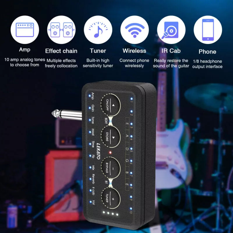 Lekato PA-1 Headphone Mini Amplifier: Guitar Plug Amp Speakers Combo for Acoustic, Electric, and Bass - Enhanced Sound Pedal Board with Delay (Model H8)