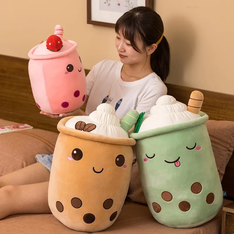 Adorable Cartoon Bubble Tea Plush Toy - Soft Stuffed Milk Tea Doll with Boba, Fruit Tea Cup, and Cushion - Perfect Kids Birthday Gift