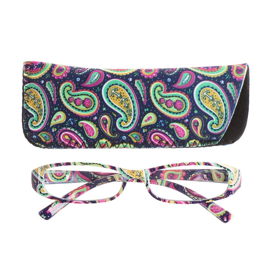 Ultralight Retro Floral Reading Glasses with Spring Hinges - Fashionable Presbyopic Eyewear with PC Frame and Pouch