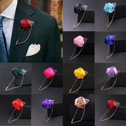 Fabric Ribbon Tie Pin Flower Brooches for Men's and Women's Suits - 19 Colors Available - Stylish Lapel Pins and Suit Accessories