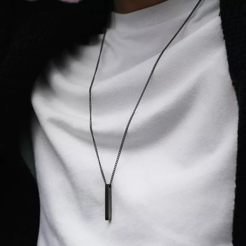 Classic Rectangle Pendant Necklace for Men - Stainless Steel Black Cuban Chain Jewelry Gift