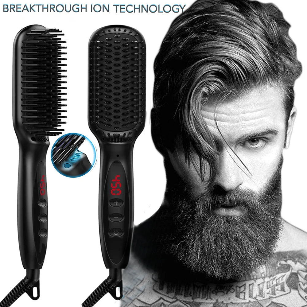 Sleek and Smooth Style: Heating Straightening Comb - Quick Beard Straightener Brush for Men - Styling Iron Smoothing Comb for Effortless Beard and Hair Grooming