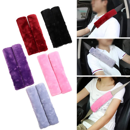 Cozy Drive Essential: 2Pcs Soft Plush Car Seat Belt Cover Shoulder Pad - Winter Comfort for Universal Automobiles - Enhance Driving Comfort