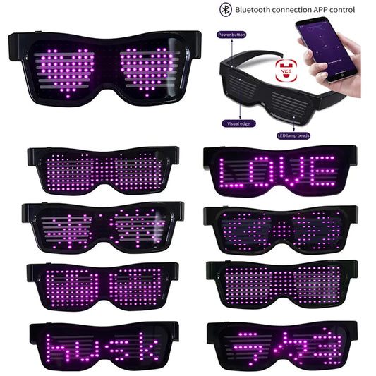 App-Controlled Bluetooth LED Party Glasses - Customizable Languages, USB Charge, Flashing Luminous Eyewear for Christmas, Concerts, and Sunglasses