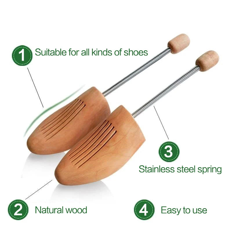 Adjustable Wooden Shoe Trees - Unisex High-Grade Spring Shoe Stretchers for Maintaining Shape and Preventing Distortion