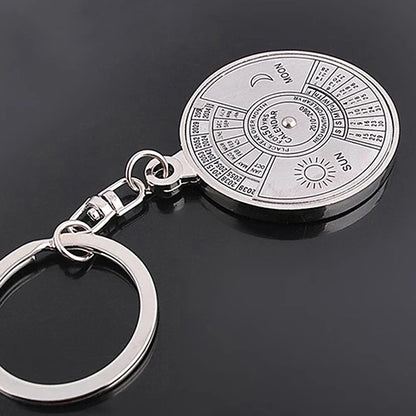 50-Year Perpetual Calendar Keychain - Silver Alloy Key Ring with Keyfob Decoration 8OU9