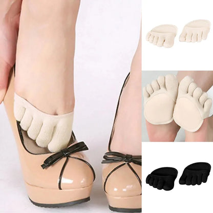 Women's Cotton Sponge Silicone Socks - Anti-Slip Heelless Liner with Invisible Forefoot Cushion - High Heels Foot Pad Socks