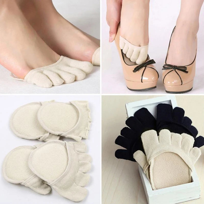 Women's Cotton Sponge Silicone Socks - Anti-Slip Heelless Liner with Invisible Forefoot Cushion - High Heels Foot Pad Socks