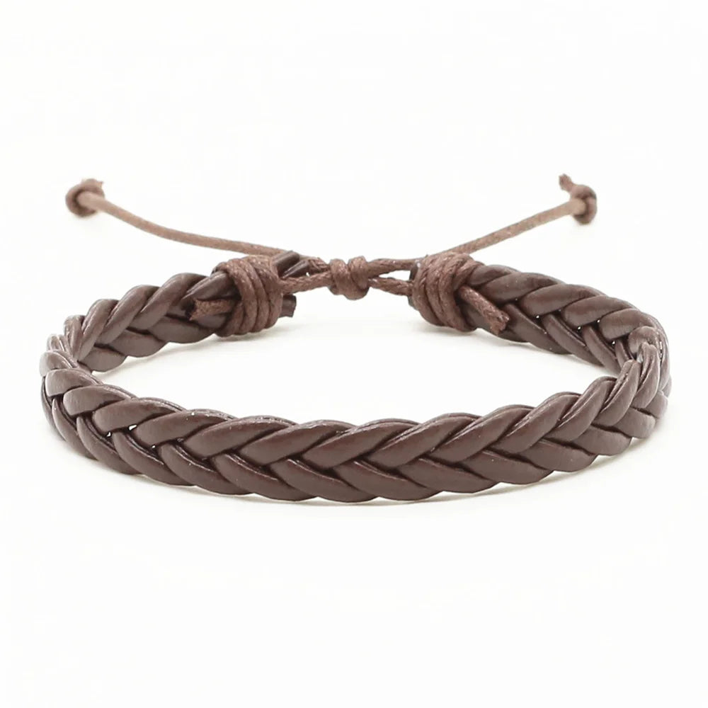 Trendy Handmade Black & Brown Weave PU Leather Bracelet – Fashionable Jewelry for Men and Women