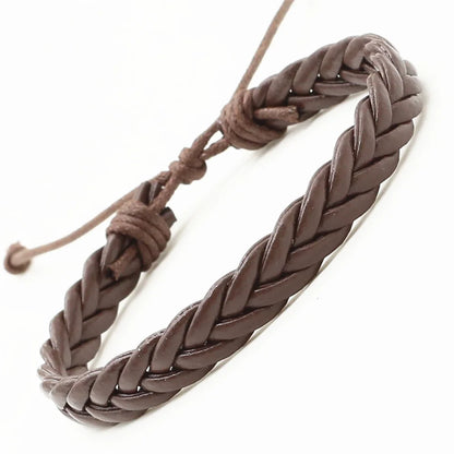 Trendy Handmade Black & Brown Weave PU Leather Bracelet – Fashionable Jewelry for Men and Women